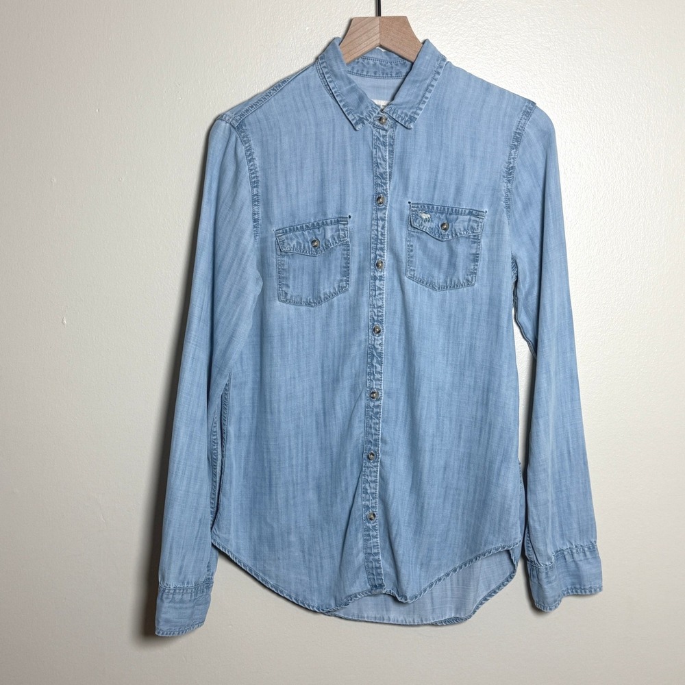 Abercrombie & Fitch Womens Lyocell Chambray Button Down Shirt S Blue Light Wash